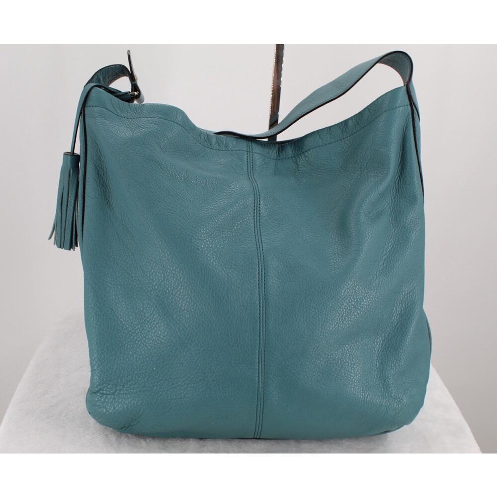 Coach Pebbled Leather Hobo Shoulder Bag Turquoise Silver Tone Hardware F23309 - Picture 6 of 10